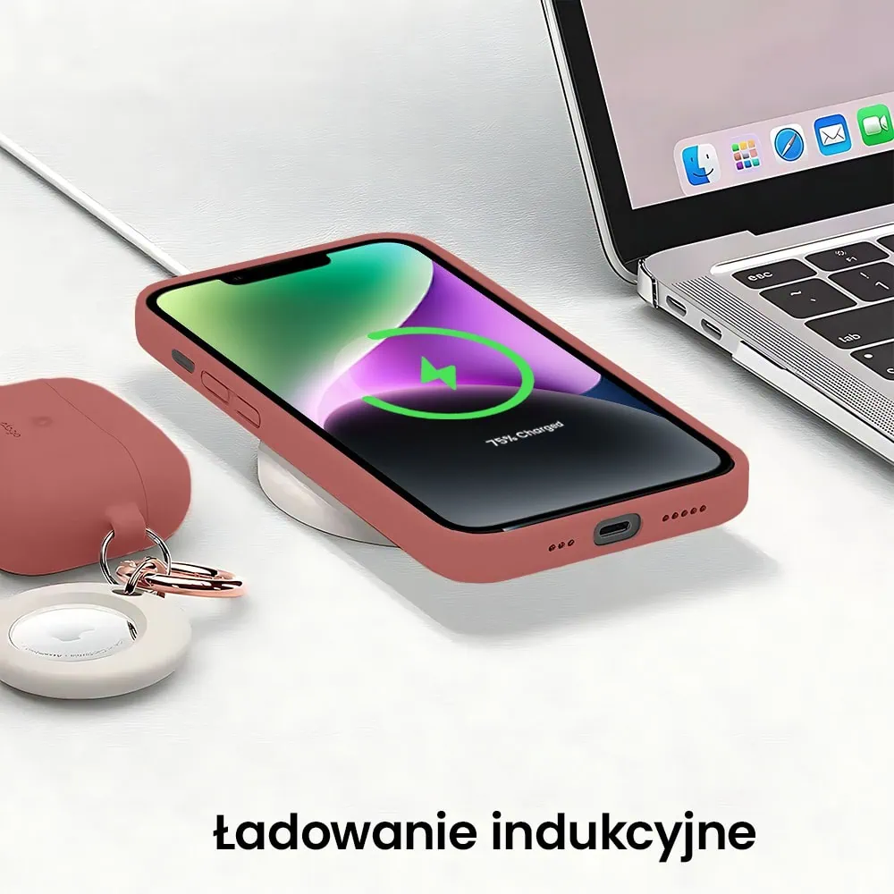 Etui do iPhone 14 Plus silikonowe z mikrofibrą soft touch z osłoną na aparat, gorąca czekolada