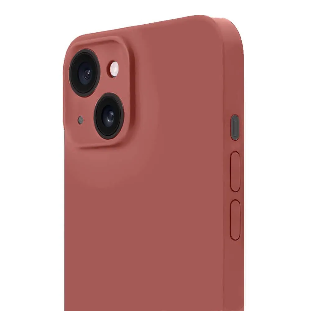 Etui do iPhone 14 Plus silikonowe z mikrofibrą soft touch z osłoną na aparat, gorąca czekolada