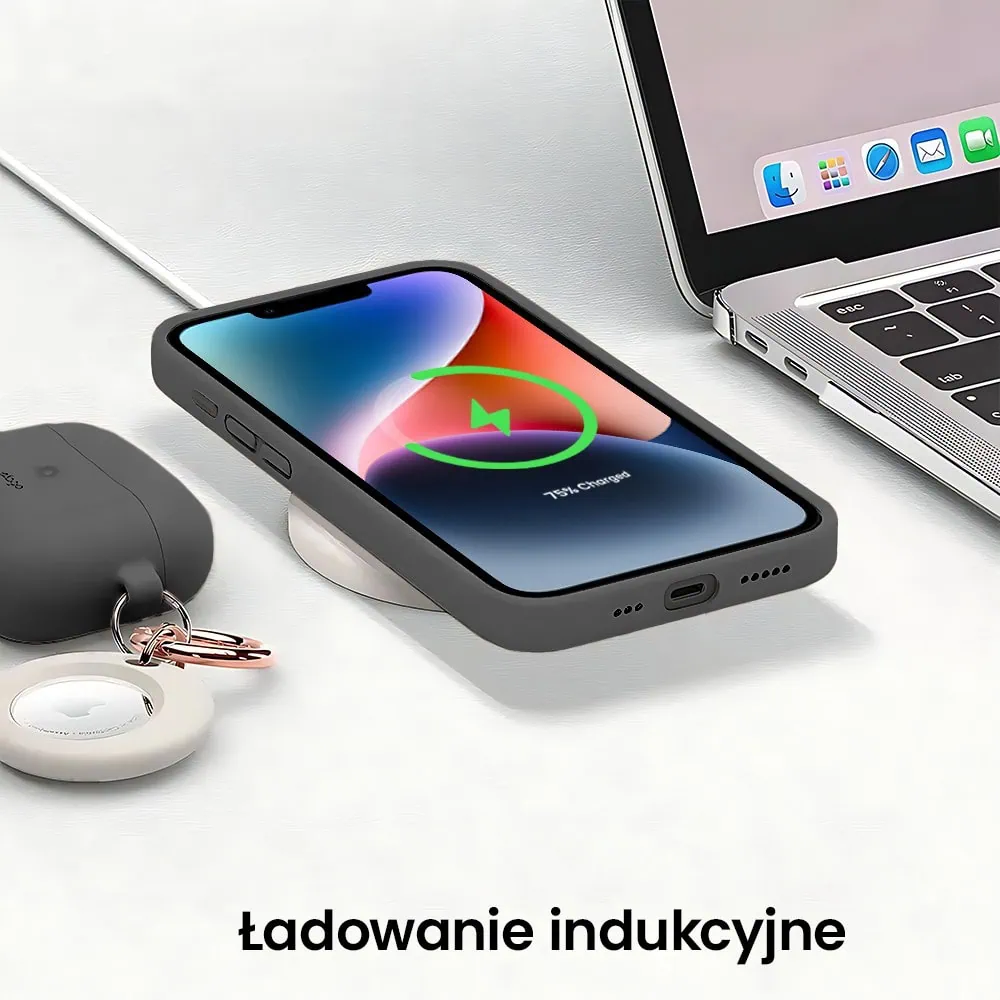 Etui do iPhone 14 Plus silikonowe z mikrofibrą soft touch z osłoną na aparat, grafitowe
