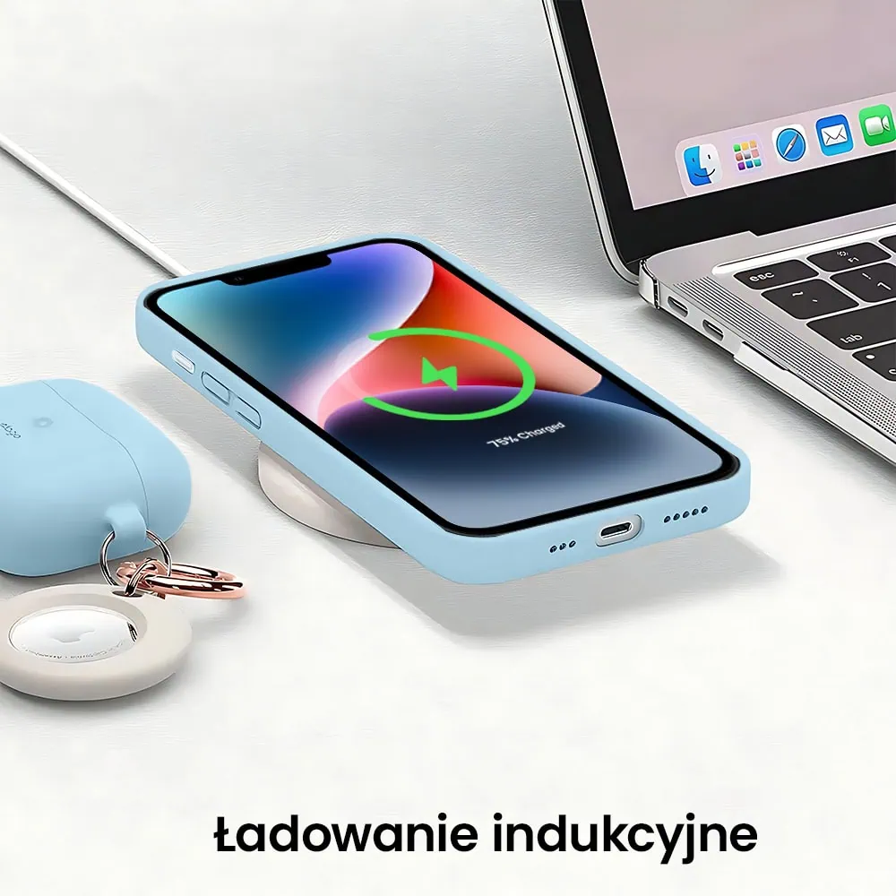 Etui do iPhone 14 Plus silikonowe z mikrofibrą soft touch z osłoną na aparat, jasny niebieski