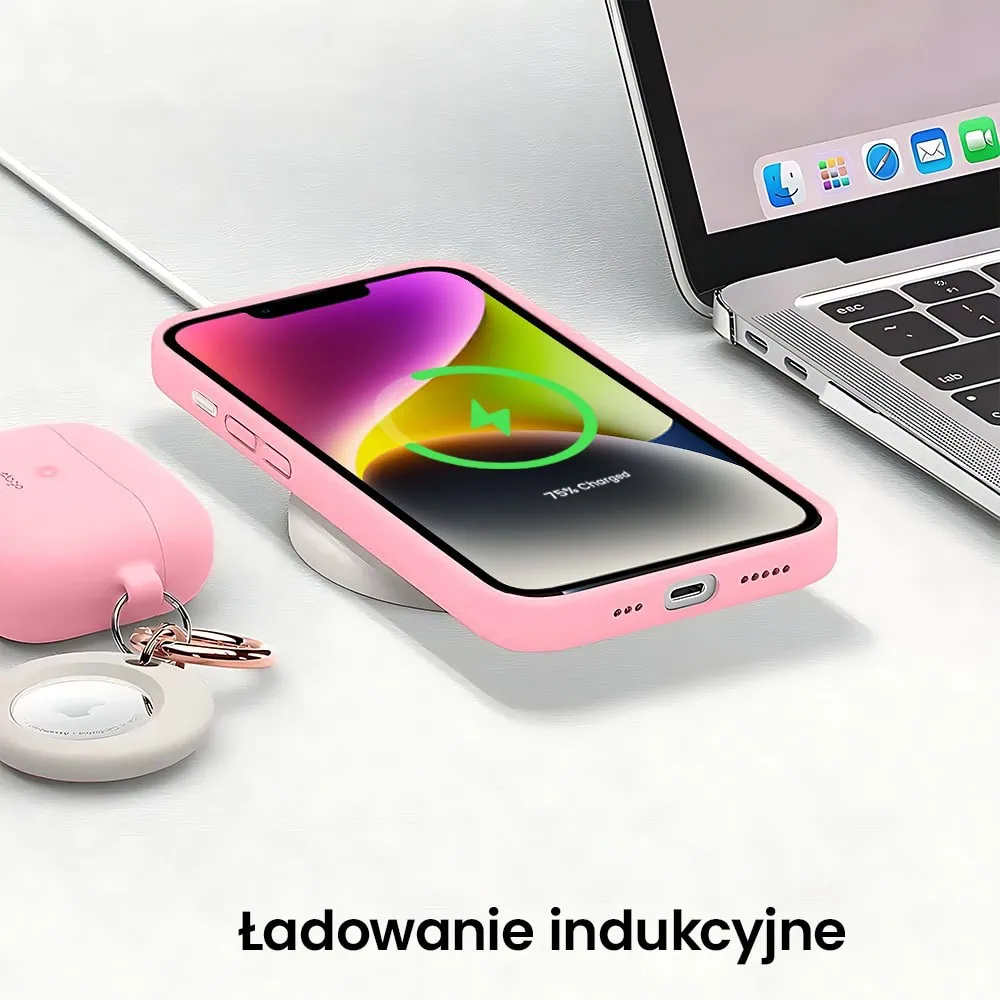 Etui do iPhone 14 Plus silikonowe z mikrofibrą soft touch z osłoną na aparat, jasny róż