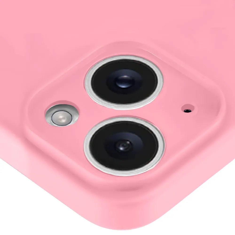 Etui do iPhone 14 Plus silikonowe z mikrofibrą soft touch z osłoną na aparat, jasny róż