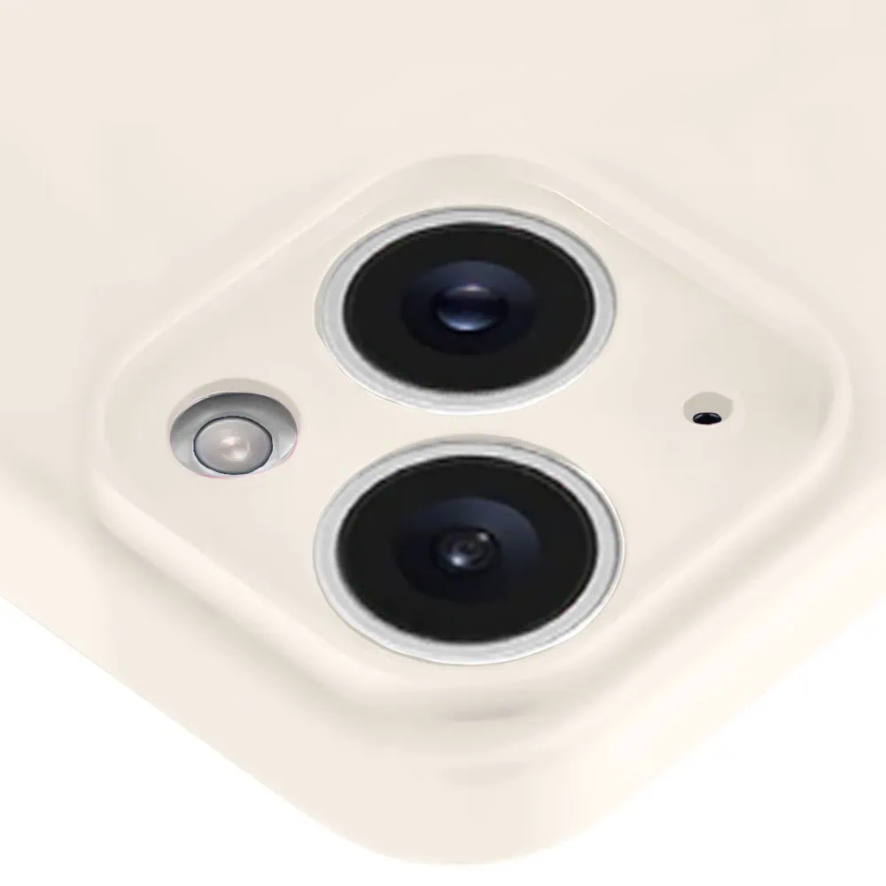 Etui do iPhone 14 Plus silikonowe z mikrofibrą soft touch z osłoną na aparat, kremowe