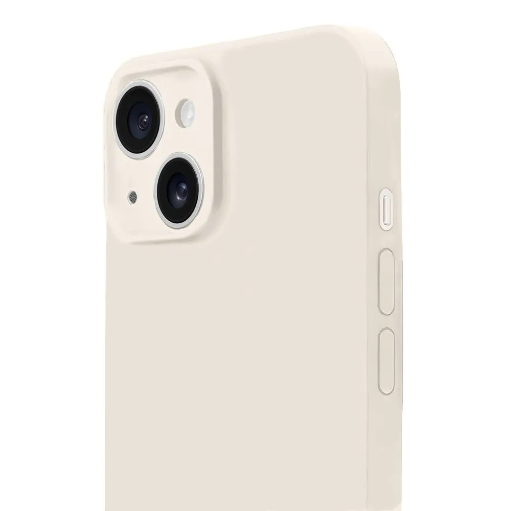 Etui do iPhone 14 Plus silikonowe z mikrofibrą soft touch z osłoną na aparat, kremowe