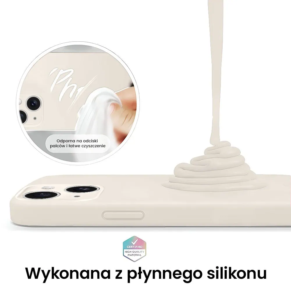 Etui do iPhone 14 Plus silikonowe z mikrofibrą soft touch z osłoną na aparat, kremowe