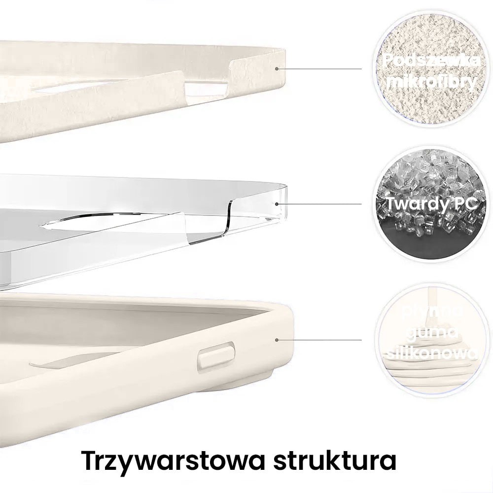 Etui do iPhone 14 Plus silikonowe z mikrofibrą soft touch z osłoną na aparat, kremowe