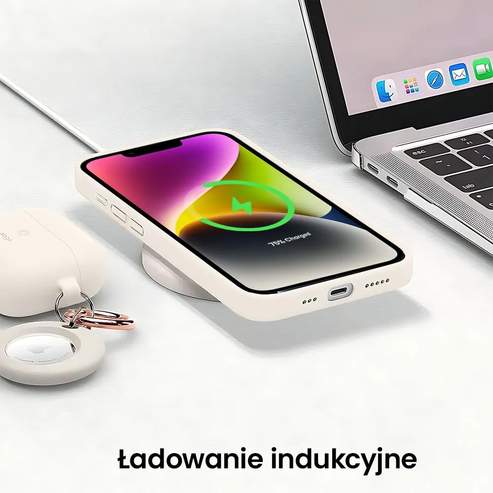 Etui do iPhone 14 Plus silikonowe z mikrofibrą soft touch z osłoną na aparat, kremowe
