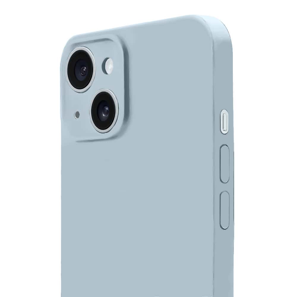 Etui do iPhone 14 Plus silikonowe z mikrofibrą soft touch z osłoną na aparat, lodowy błękit