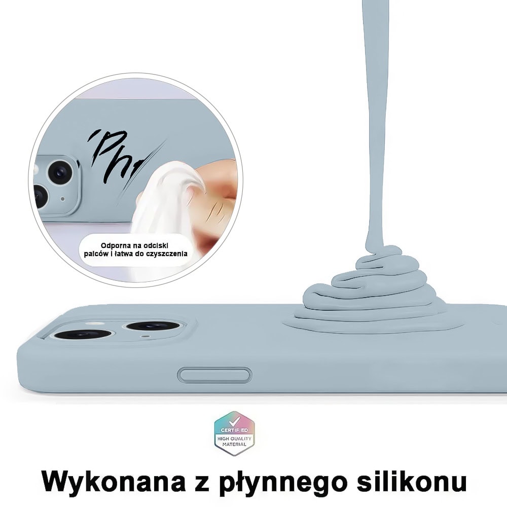 Etui do iPhone 14 Plus silikonowe z mikrofibrą soft touch z osłoną na aparat, lodowy błękit