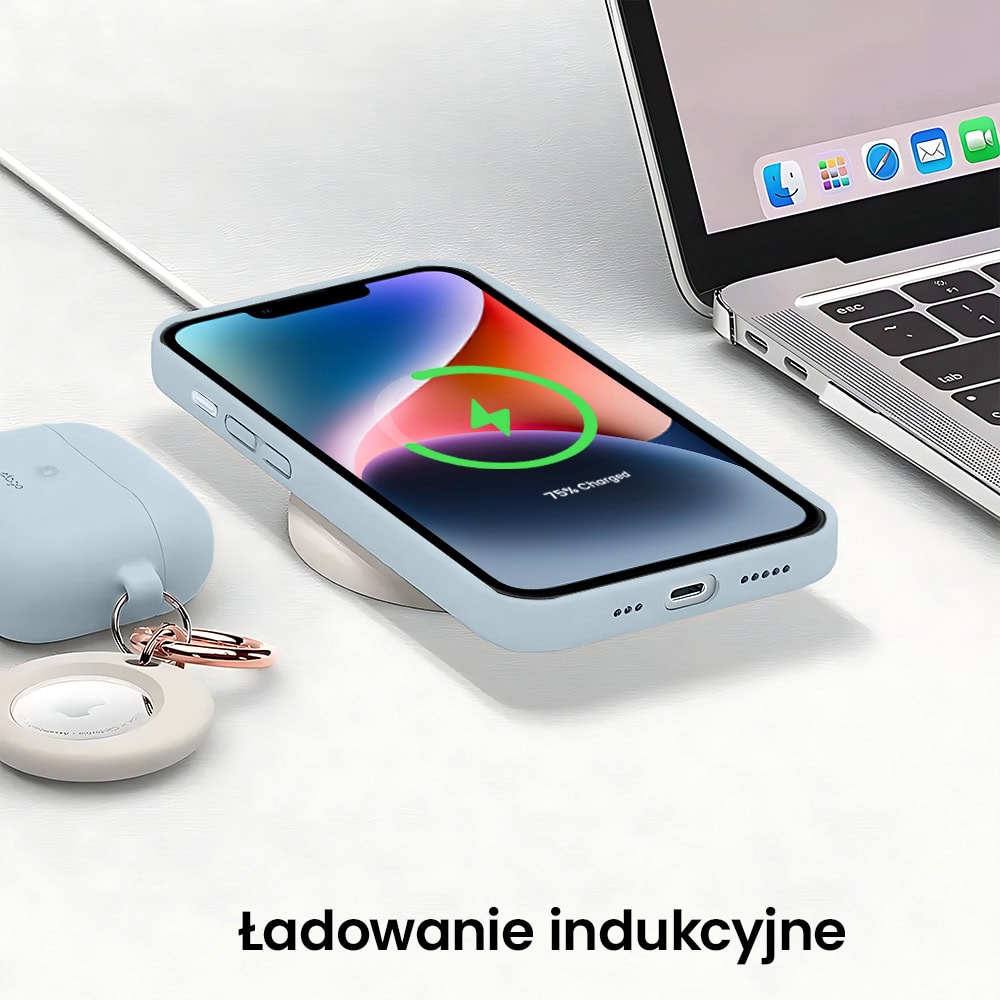 Etui do iPhone 14 Plus silikonowe z mikrofibrą soft touch z osłoną na aparat, lodowy błękit