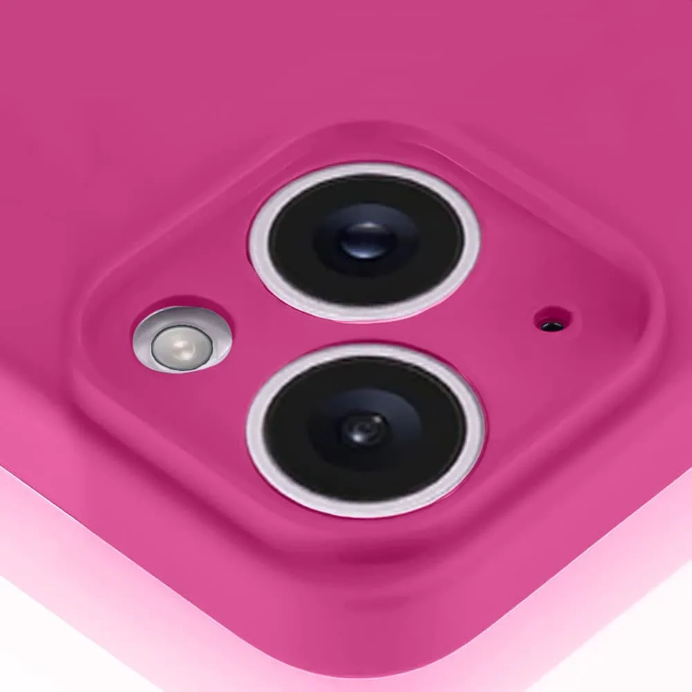 Etui do iPhone 14 silikonowe z mikrofibrą soft touch z osłoną na aparat, malinowe