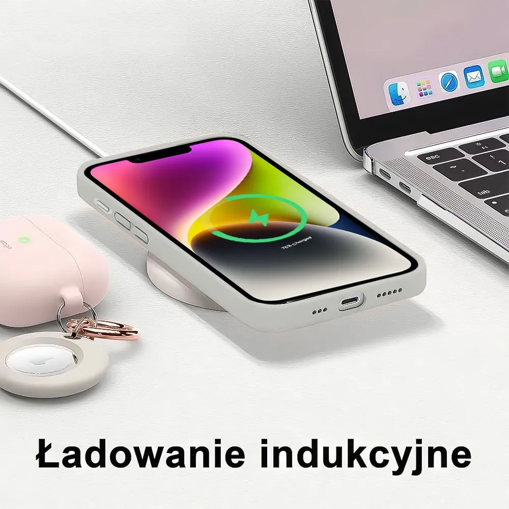 Etui do iPhone 14 silikonowe z mikrofibrą soft touch z osłoną na aparat, vintage beż