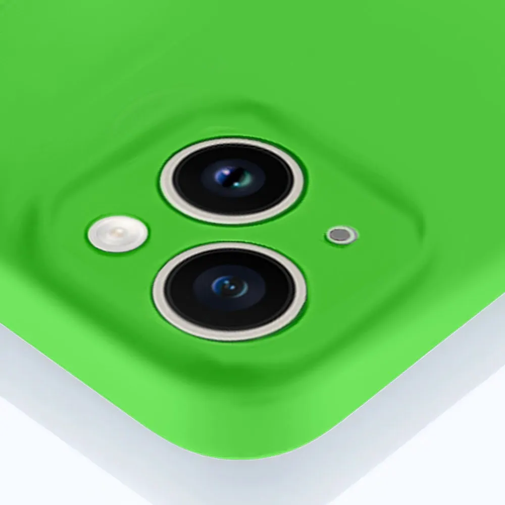 Etui do iPhone 14 silikonowe z mikrofibrą soft touch z osłoną na aparat, wiosenna zieleń