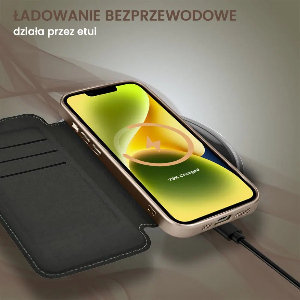 Etui do iPhone 14 typu książka Book Magsafe Lens Protect, z klapką, pustynny brąz