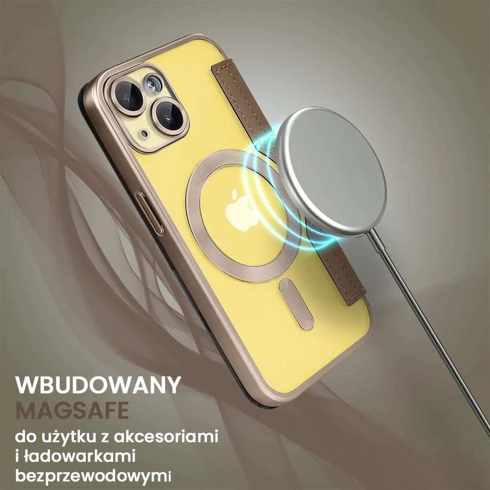 Etui do iPhone 14 typu książka Book Magsafe Lens Protect, z klapką, pustynny brąz