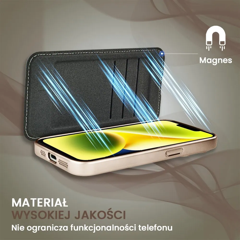 Etui do iPhone 14 typu książka Book Magsafe Lens Protect, z klapką, pustynny brąz