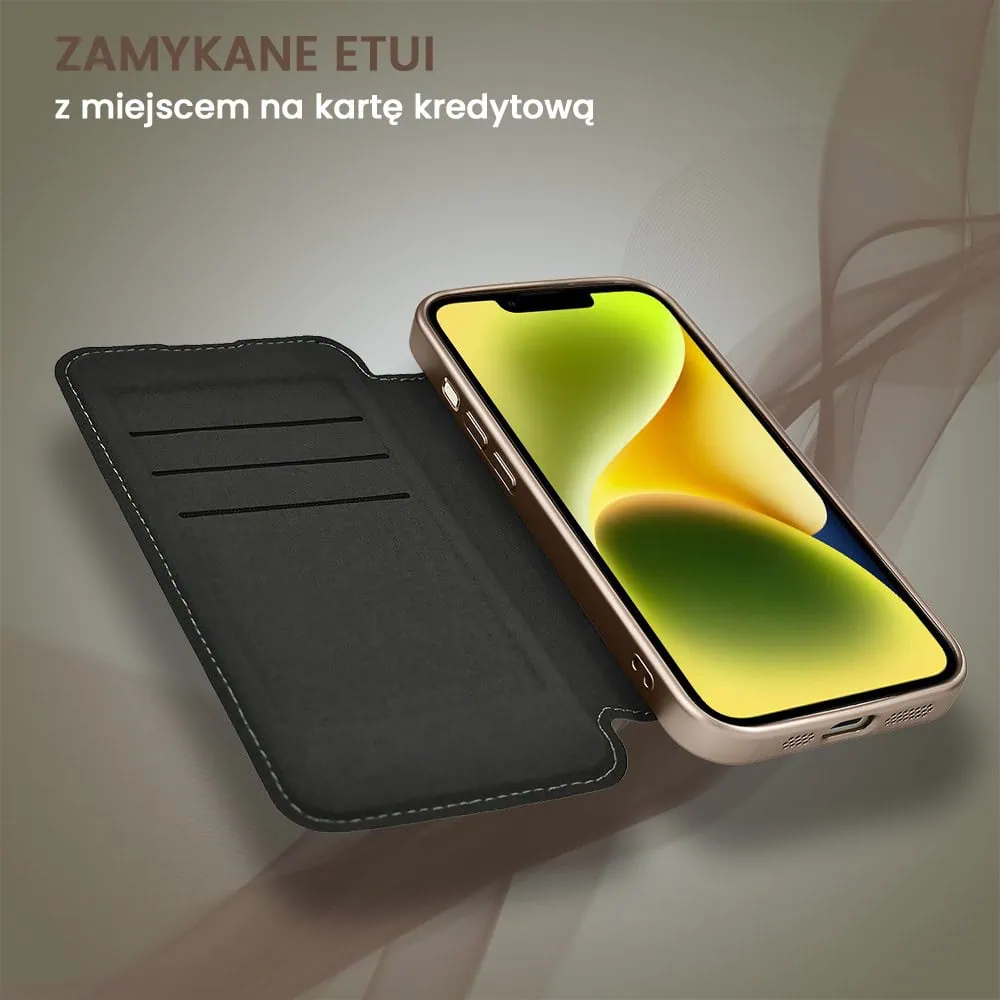 Etui do iPhone 14 typu książka Book Magsafe Lens Protect, z klapką, pustynny brąz