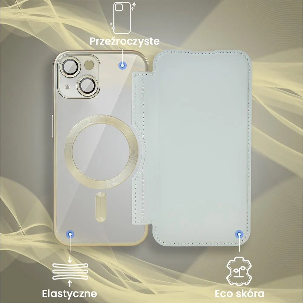 Etui do iPhone 14 typu książka Book Magsafe Lens Protect, z klapką, tytanowe