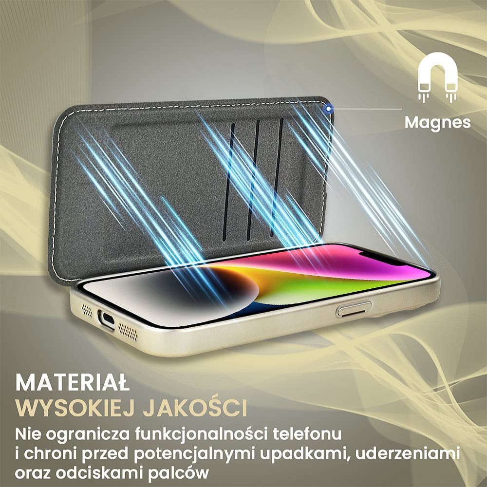 Etui do iPhone 14 typu książka Book Magsafe Lens Protect, z klapką, tytanowe