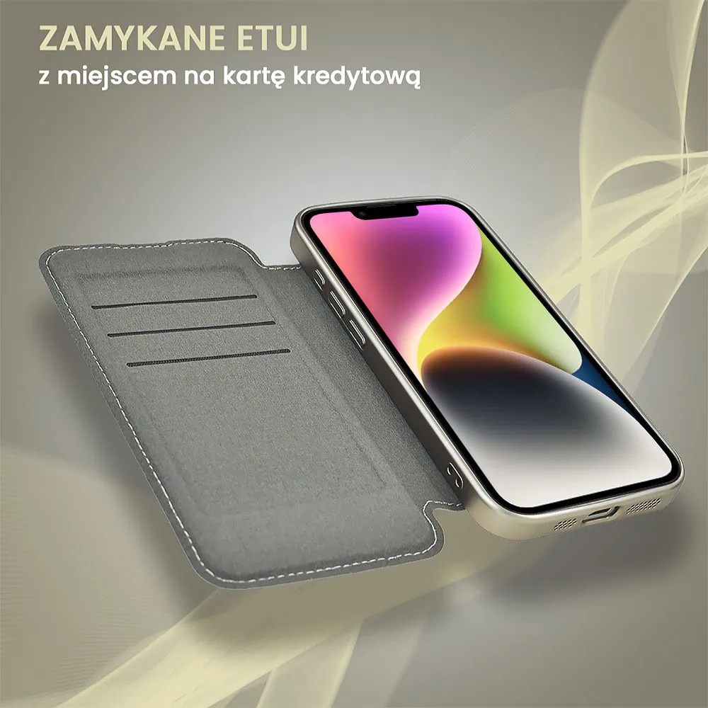 Etui do iPhone 14 typu książka Book Magsafe Lens Protect, z klapką, tytanowe