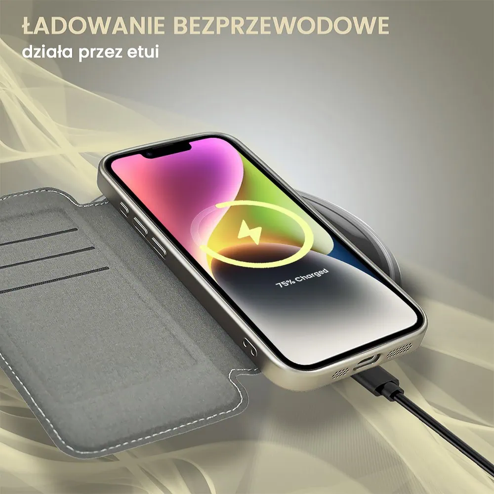 Etui do iPhone 14 typu książka Book Magsafe Lens Protect, z klapką, tytanowe