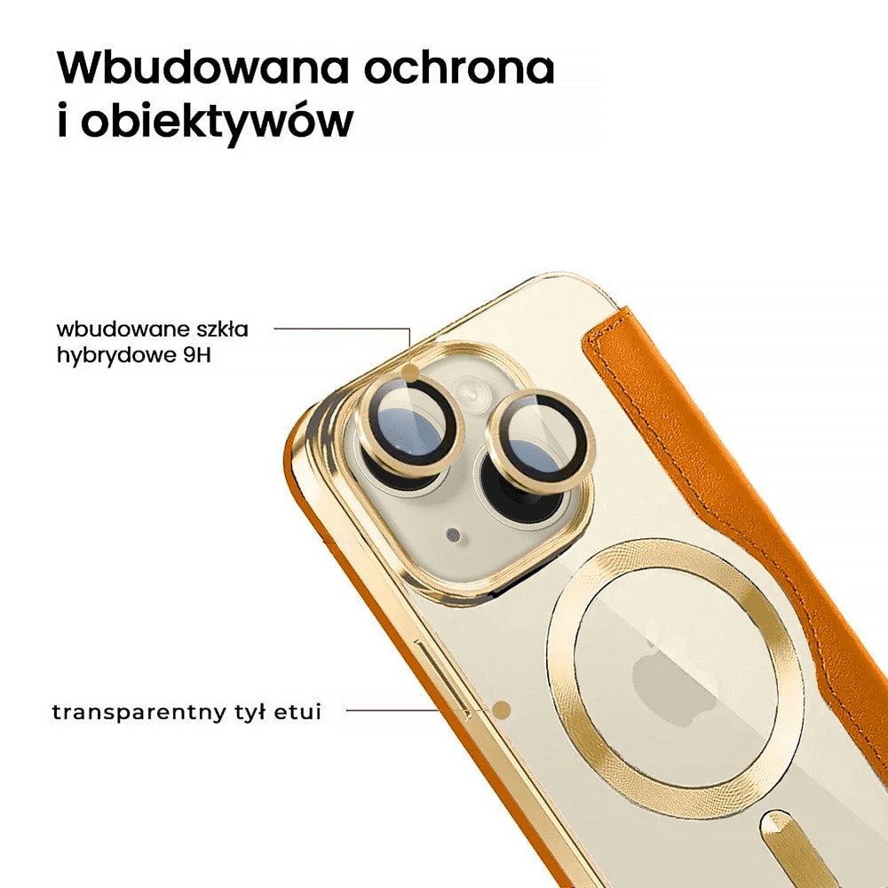 Etui do iPhone 14 typu książka Book Magsafe Lens Protect, z klapką, złote