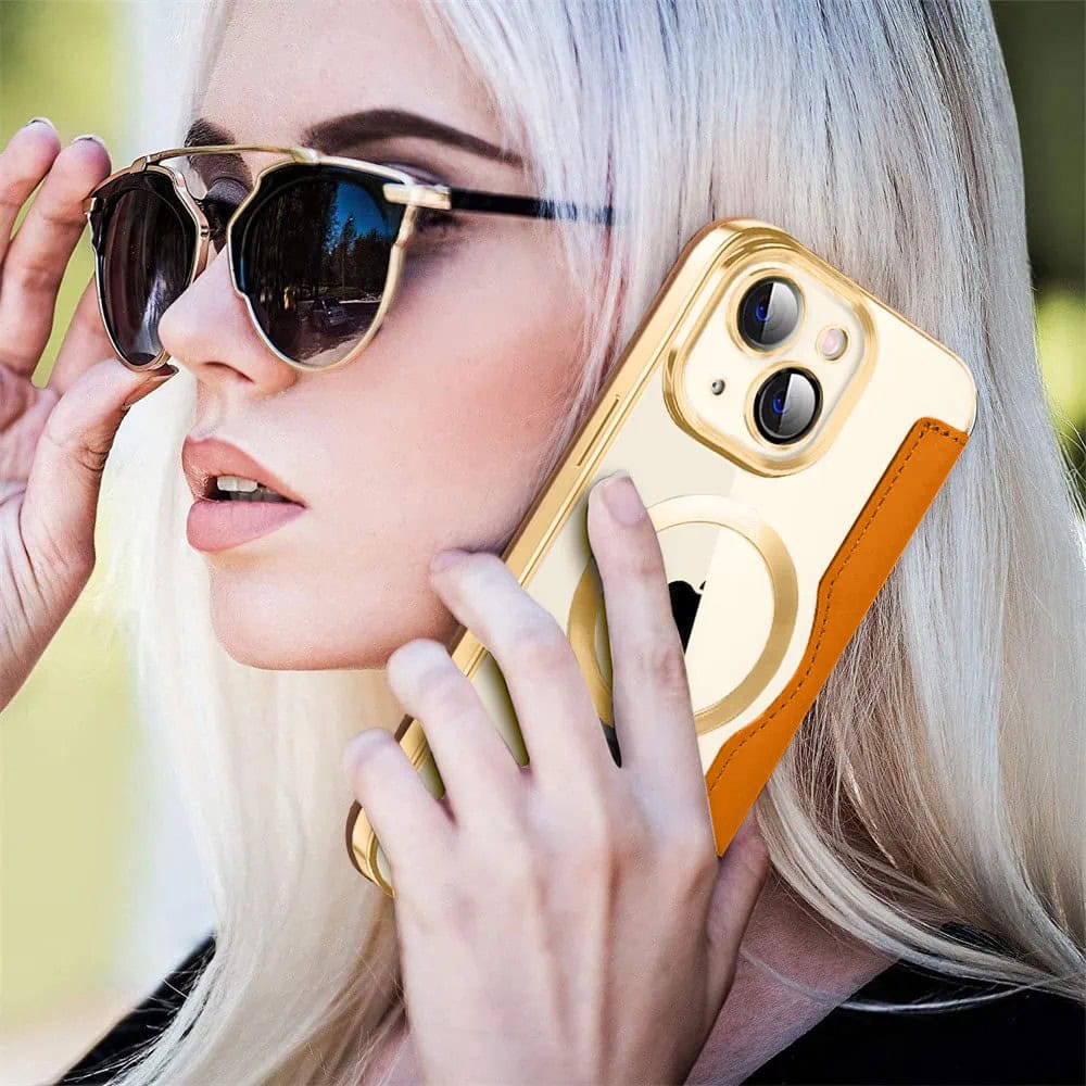 Etui do iPhone 14 typu książka Book Magsafe Lens Protect, z klapką, złote