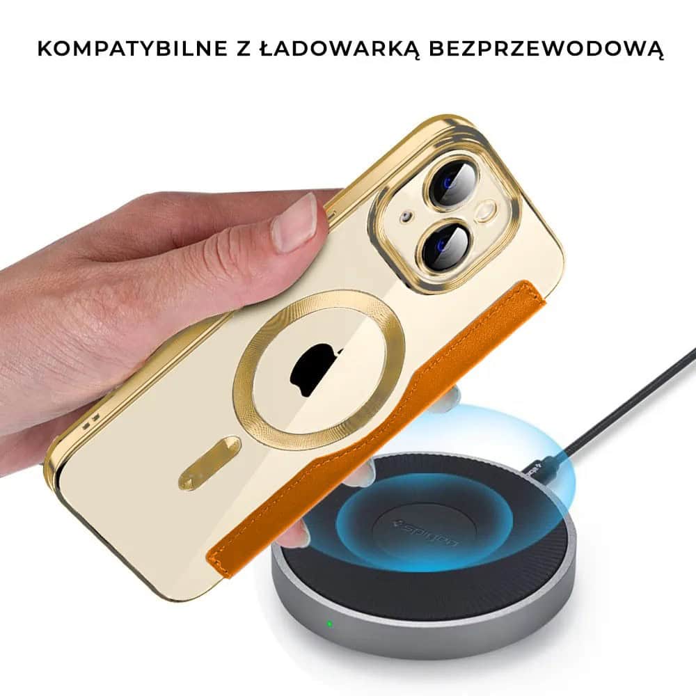 Etui do iPhone 14 typu książka Book Magsafe Lens Protect, z klapką, złote