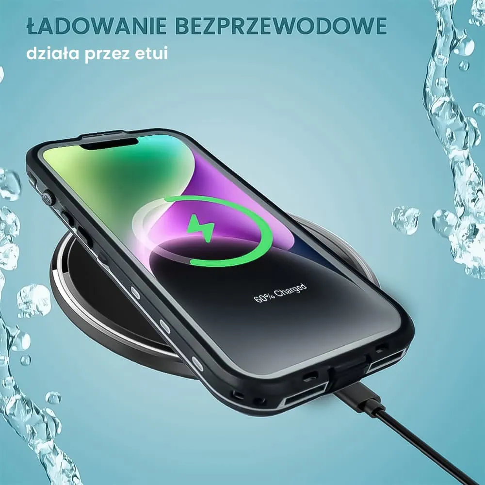 Etui do iPhone 14 Plus wodoodporne z MagSafe, pancerne, przeźroczyste, czarne