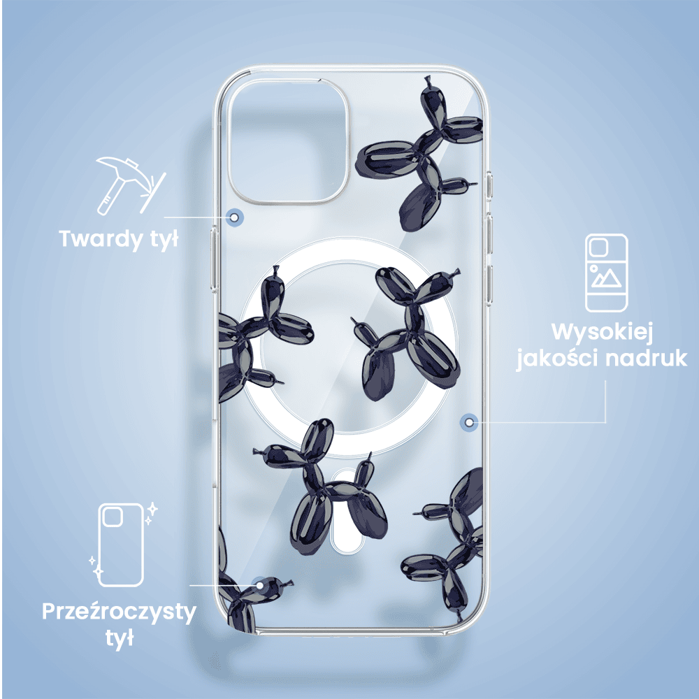 Etui do iPhone 14 Plus z MagSafe, balonowe pieski, przeźroczyste