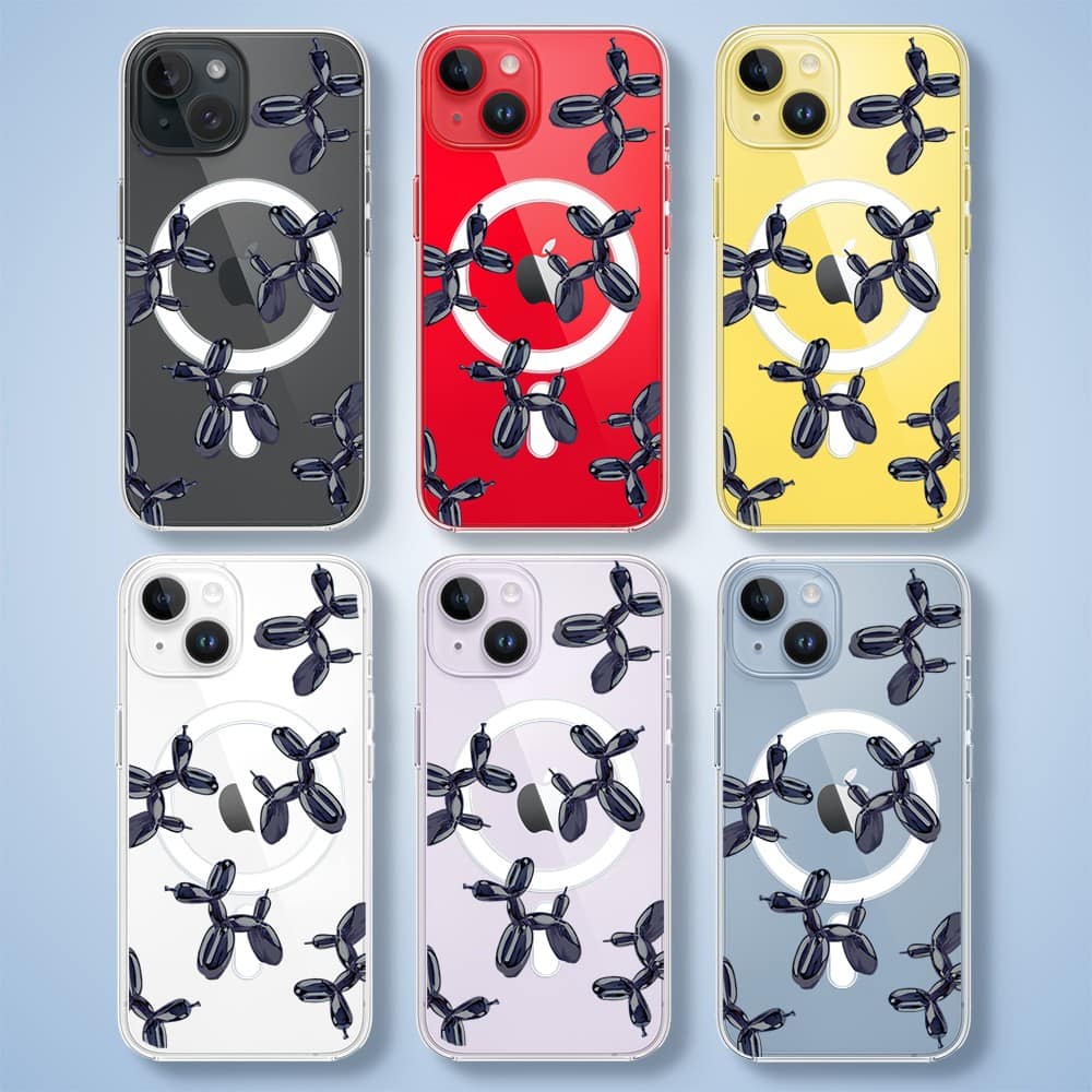 Etui do iPhone 14 Plus z MagSafe, balonowe pieski, przeźroczyste