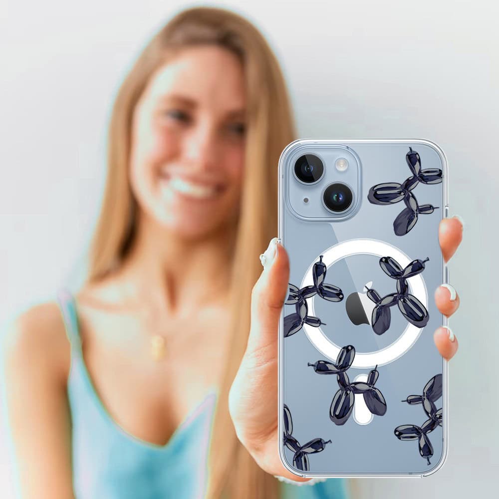 Etui do iPhone 14 Plus z MagSafe, balonowe pieski, przeźroczyste