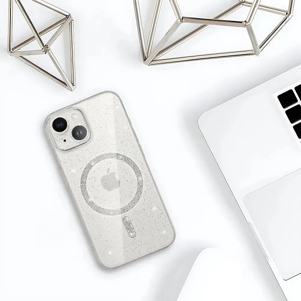 Etui do iPhone 14 z MagSafe, błyszczący brokat, przeźroczyste