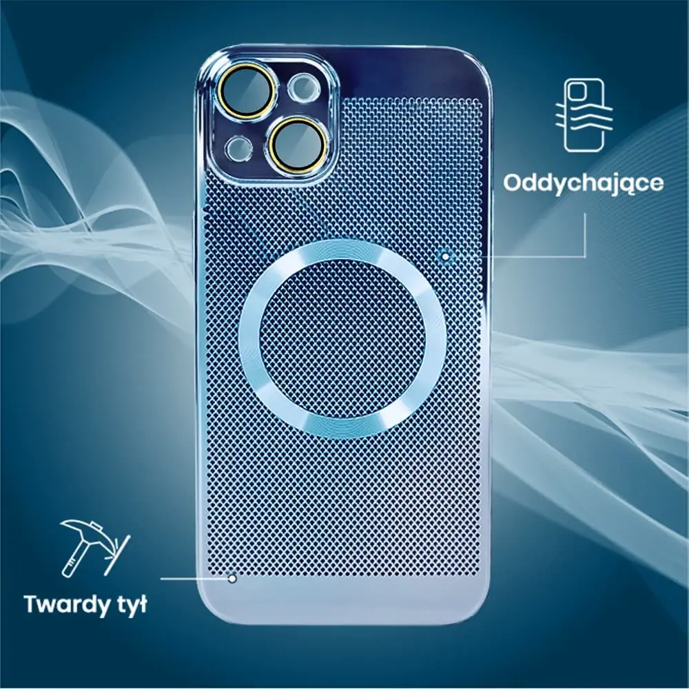 Etui do iPhone 14 z Magsafe, cienkie, twarde, oddychające, z osłoną aparatu, błękitne