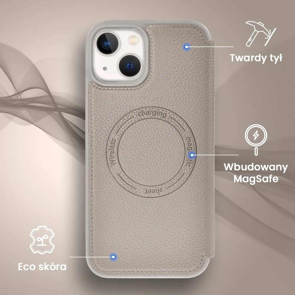 Etui do iPhone 14 z klapką Solid MagSafe Book, typu książka, szare
