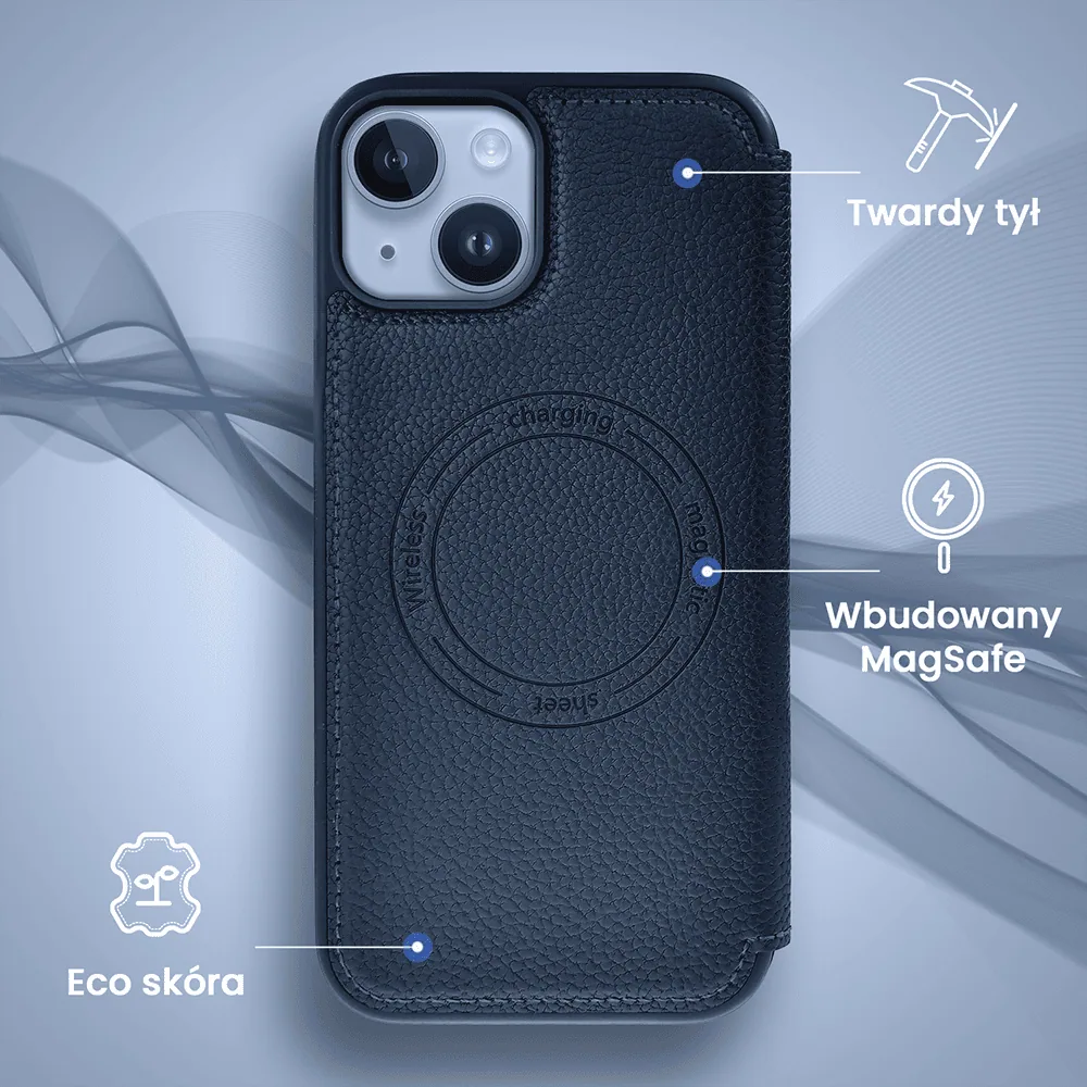 Etui do iPhone 14 z klapką Solid MagSafe Book, typu książka, granatowe