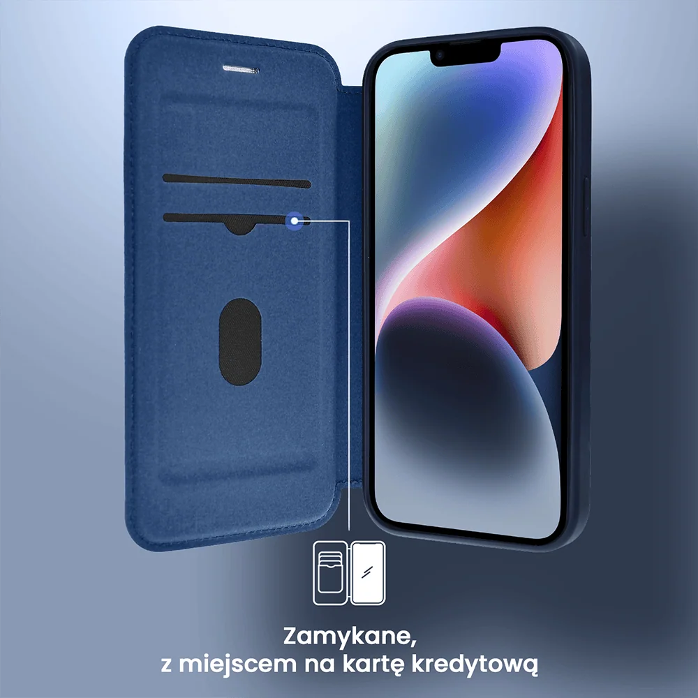 Etui do iPhone 14 z klapką Solid MagSafe Book, typu książka, granatowe