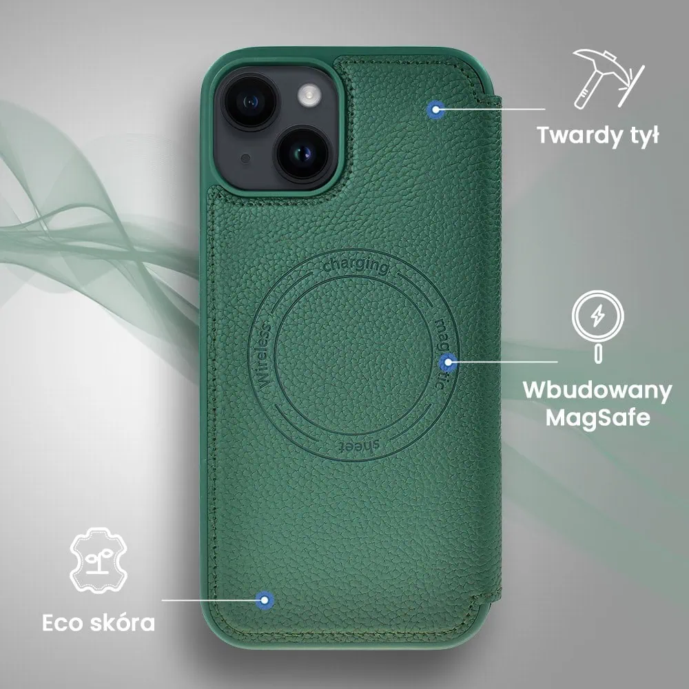 Etui do iPhone 14 z klapką Solid MagSafe Book, typu książka, zielone