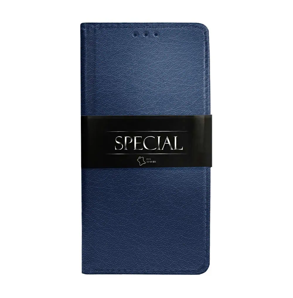 Etui do iPhone 14 zamykane, eleganckie skórzane, granatowe