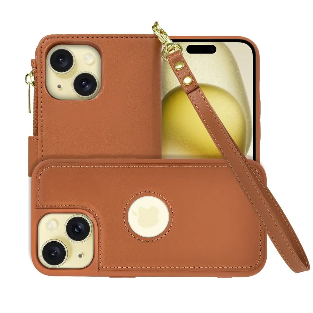 Etui do iPhone 15 Plus 2w1 Magsafe Double Wallet, zestaw etui oraz kabura ze smyczą, brązowe