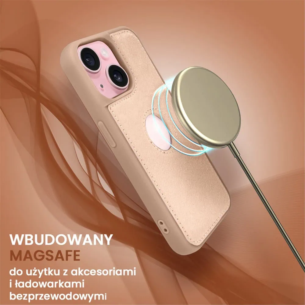Etui do iPhone 15 2w1 Magsafe Double Wallet, zestaw etui oraz kabura ze smyczą, różowe