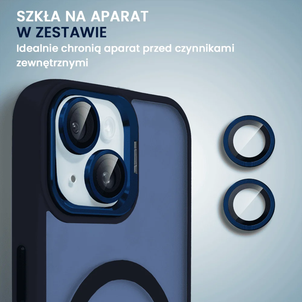 Etui do iPhone 15 Plus Arctic Stand, półprzeźroczyste, z osłoną aparatu i podstawką, głęboki niebieski