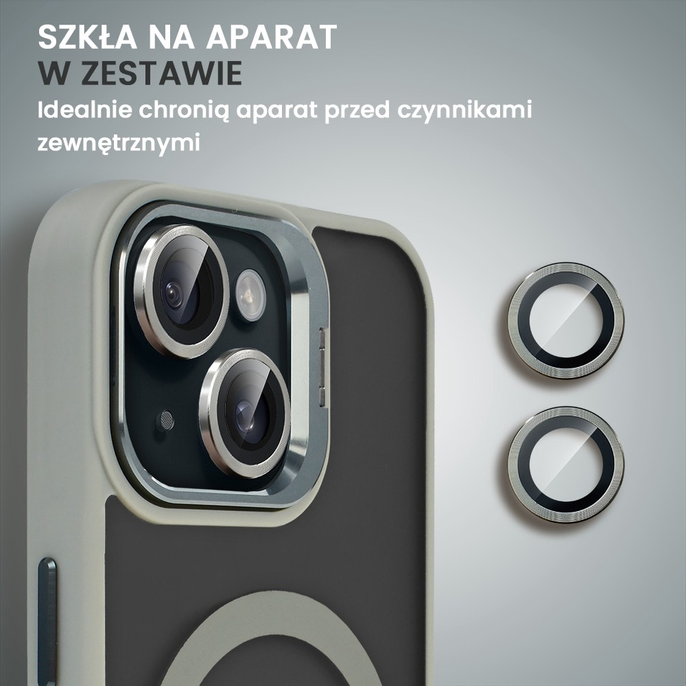 Etui do iPhone 15 Plus Arctic Stand, półprzeźroczyste, z osłoną aparatu i podstawką, tytanowe