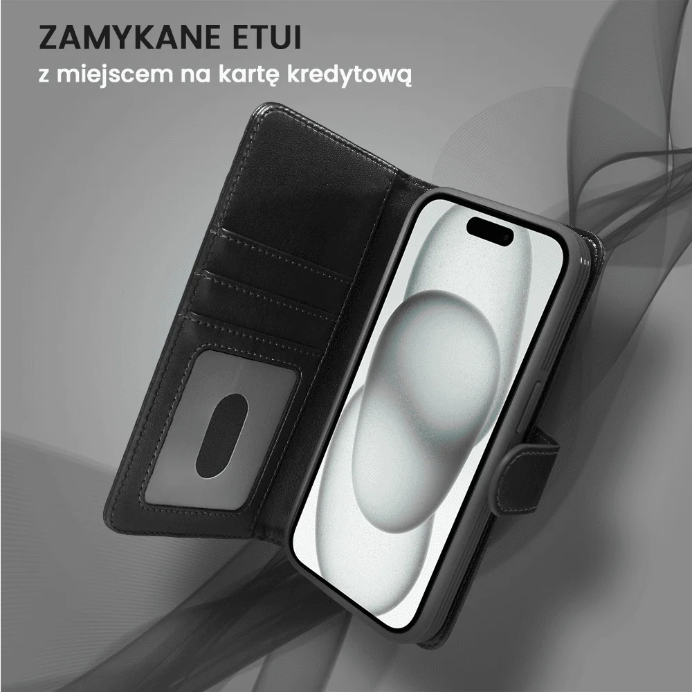 Etui do iPhone 15 Plus 3w1 Magsafe Double Book, zestaw etui oraz kabura z podstawką, czarne