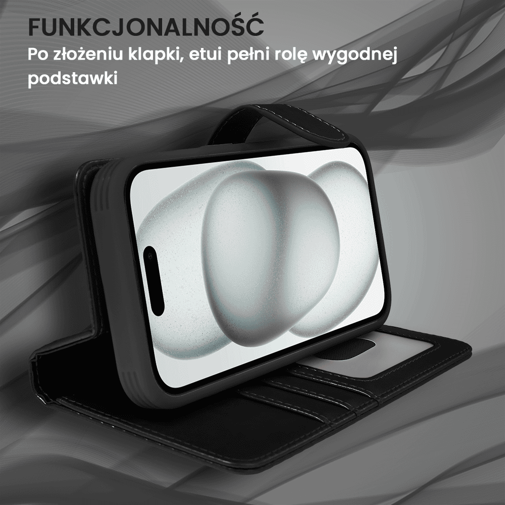 Etui do iPhone 15 Plus 3w1 Magsafe Double Book, zestaw etui oraz kabura z podstawką, czarne