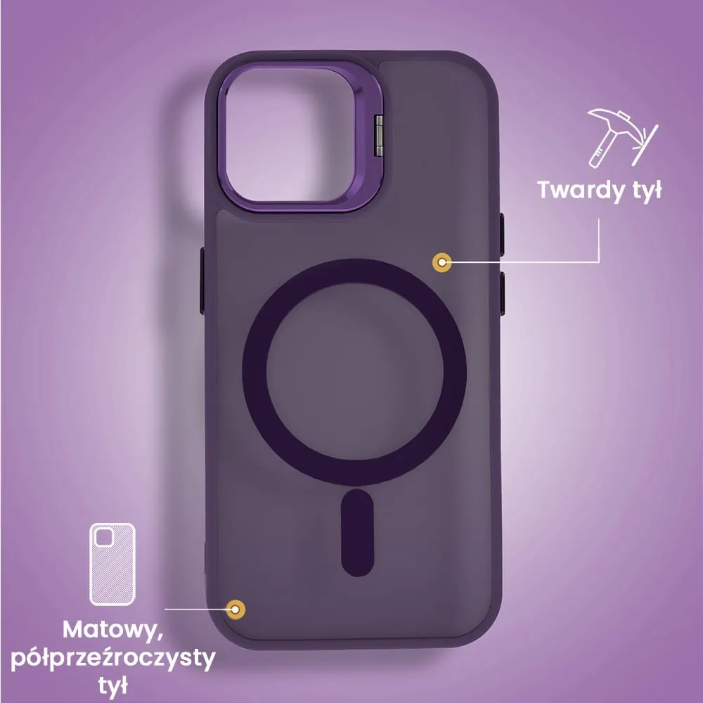 Etui do iPhone 15 Plus Arctic Stand, półprzeźroczyste, z osłoną aparatu i podstawką, głęboka purpura