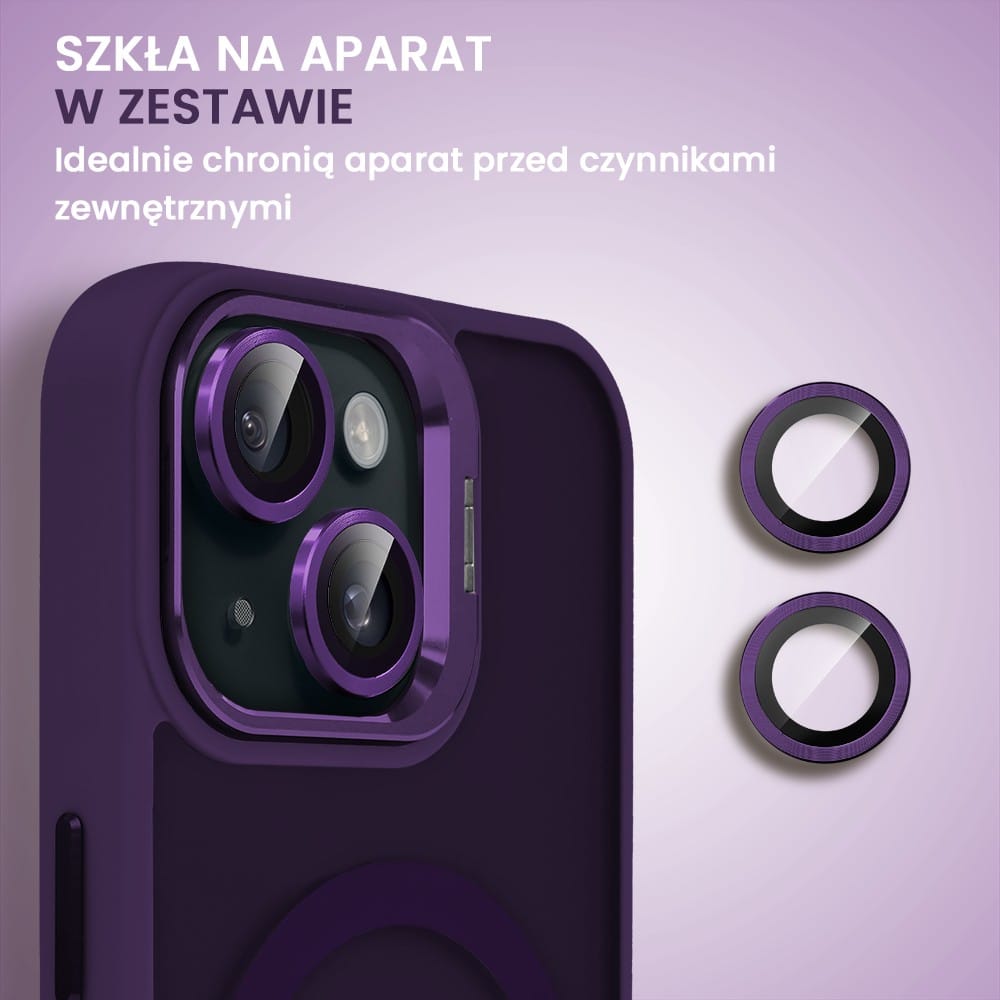 Etui do iPhone 15 Plus Arctic Stand, półprzeźroczyste, z osłoną aparatu i podstawką, głęboka purpura