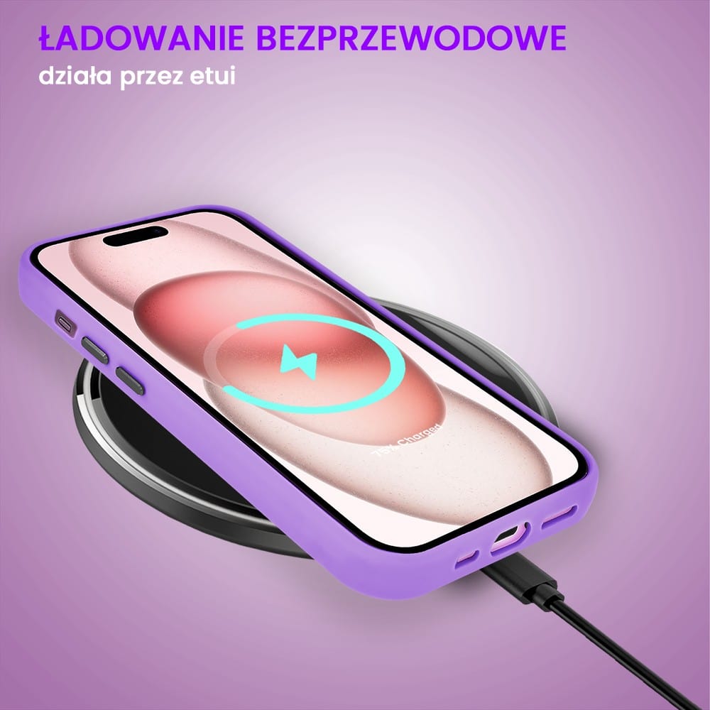 Etui do iPhone 15 Arctic Stand, półprzeźroczyste, z osłoną aparatu i podstawką, purpurowe