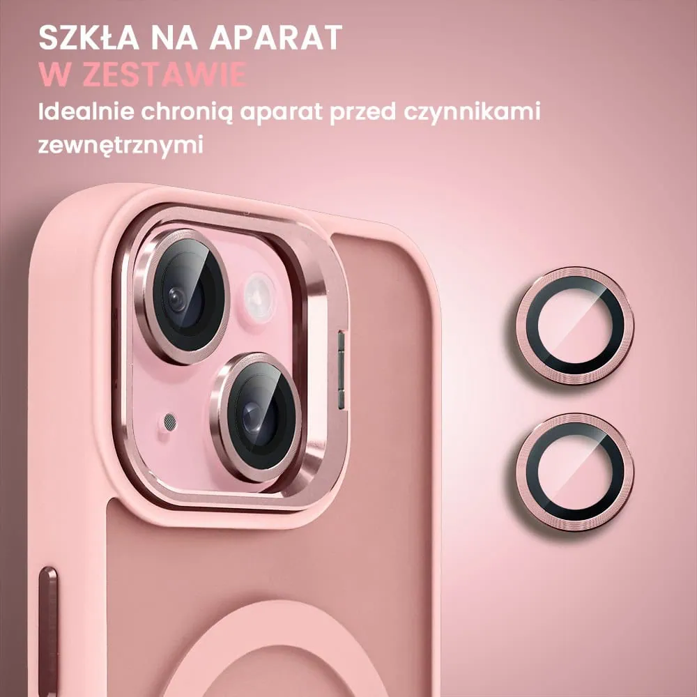 Etui do iPhone 15 Plus Arctic Stand, półprzeźroczyste, z osłoną aparatu i podstawką, różowe