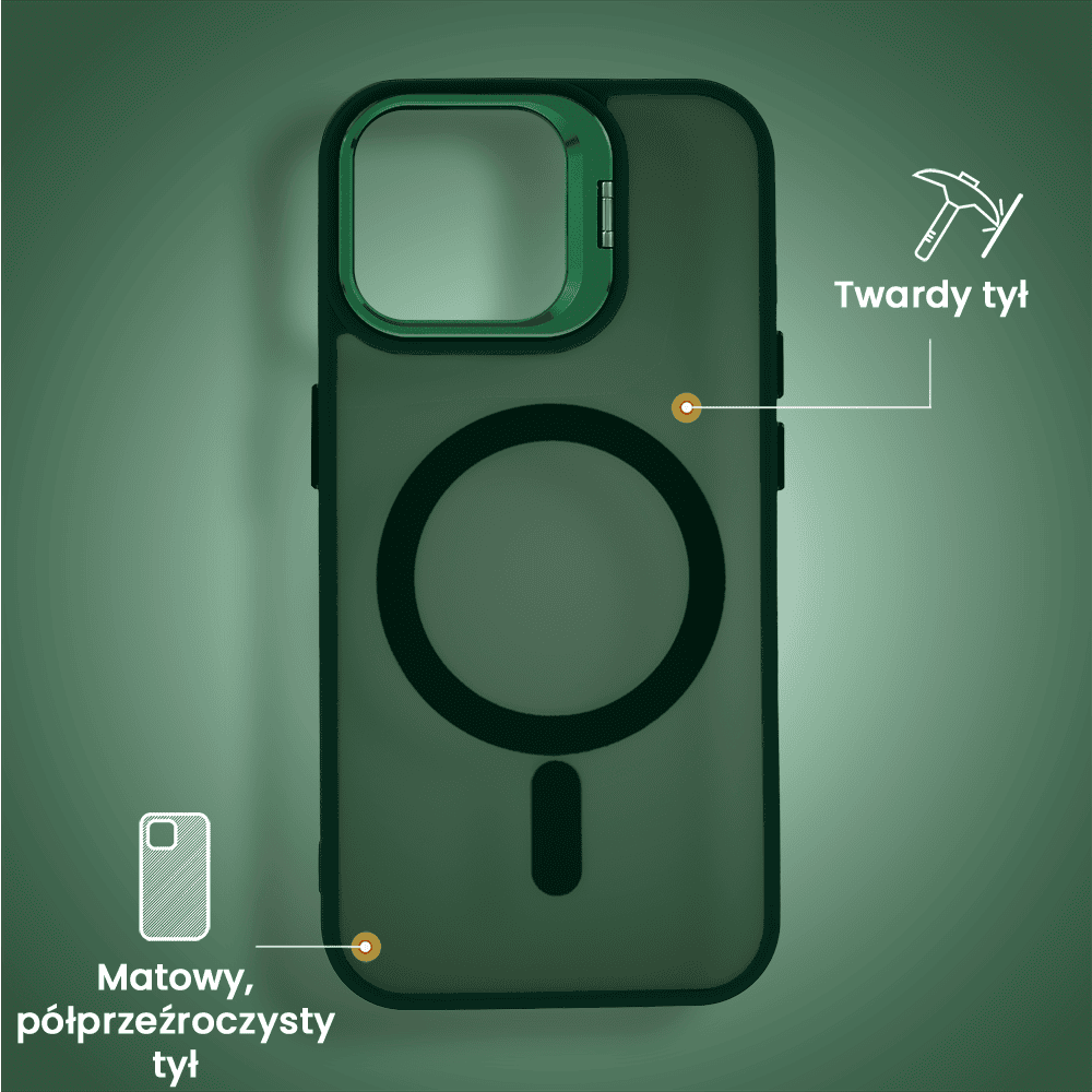 Etui do iPhone 15 Arctic Stand, półprzeźroczyste, z osłoną aparatu i podstawką, zielone